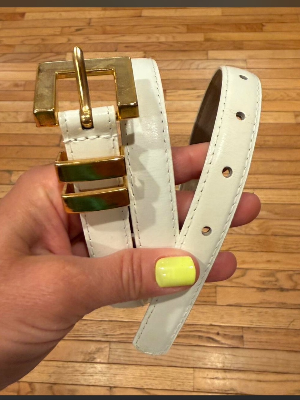 White Leather Belt with Gold Buckle - Women's Accessory